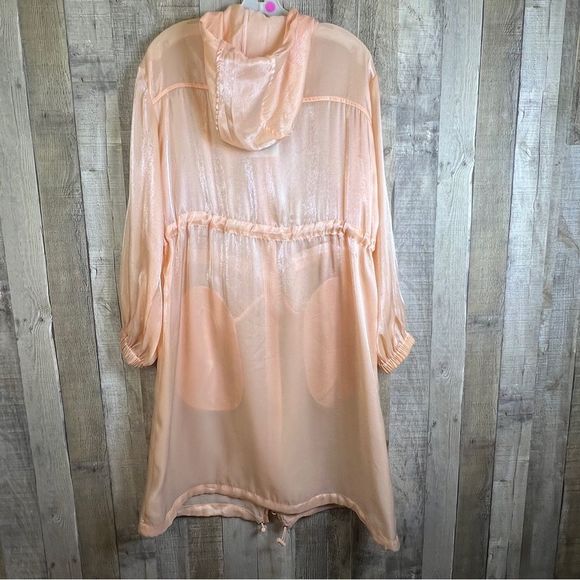 Future Collective Peach Color Organza Hooded Jacket w/Zippered Front & Pockets - Picture 2 of 15